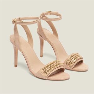 Sandro Nude Suede Nina Braided Chain Heeled Sandals Quiet Luxury 37